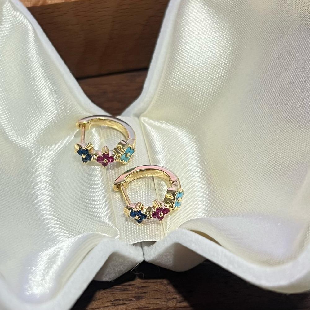New Colorful Zircon Four-leaf Clover Ear Studs Fashionable Versatile and Subtly Luxurious Women's Earrings