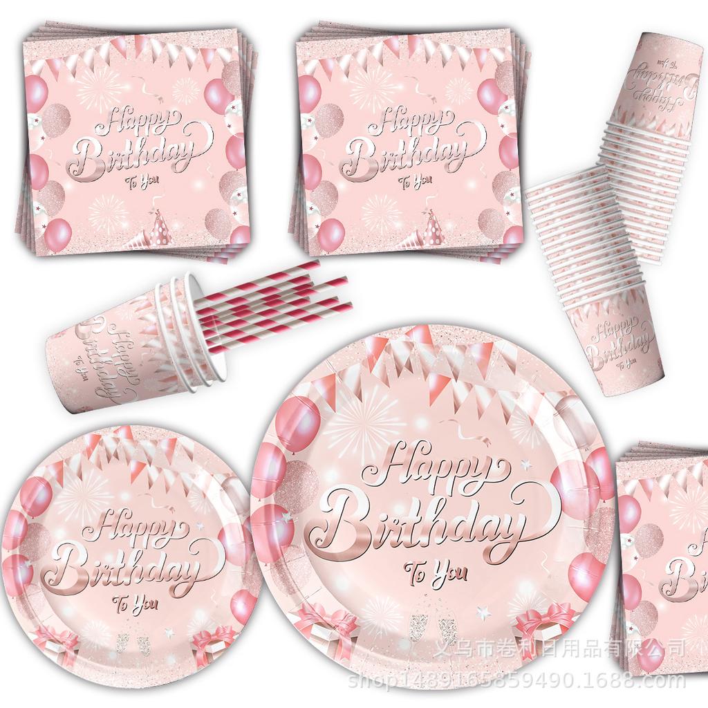 Pink Birthday Party Supplies Diamond Themed Paper Plates Paper Cups Banners Tissue Tablecloths Tableware Decorating Party