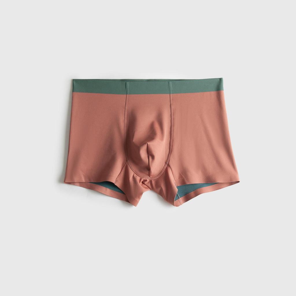 Modal Men's Mulberry Silk Color Block Seamless Boxer Briefs - Mid-Rise.