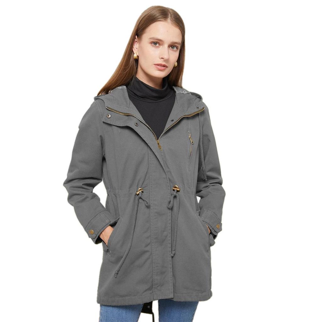 Baumwolle Mit Kapuze Windjacke frauen Frühling Herbst Lose Einfarbig Langarm Kordelzug Chic Jacke S-3XL
