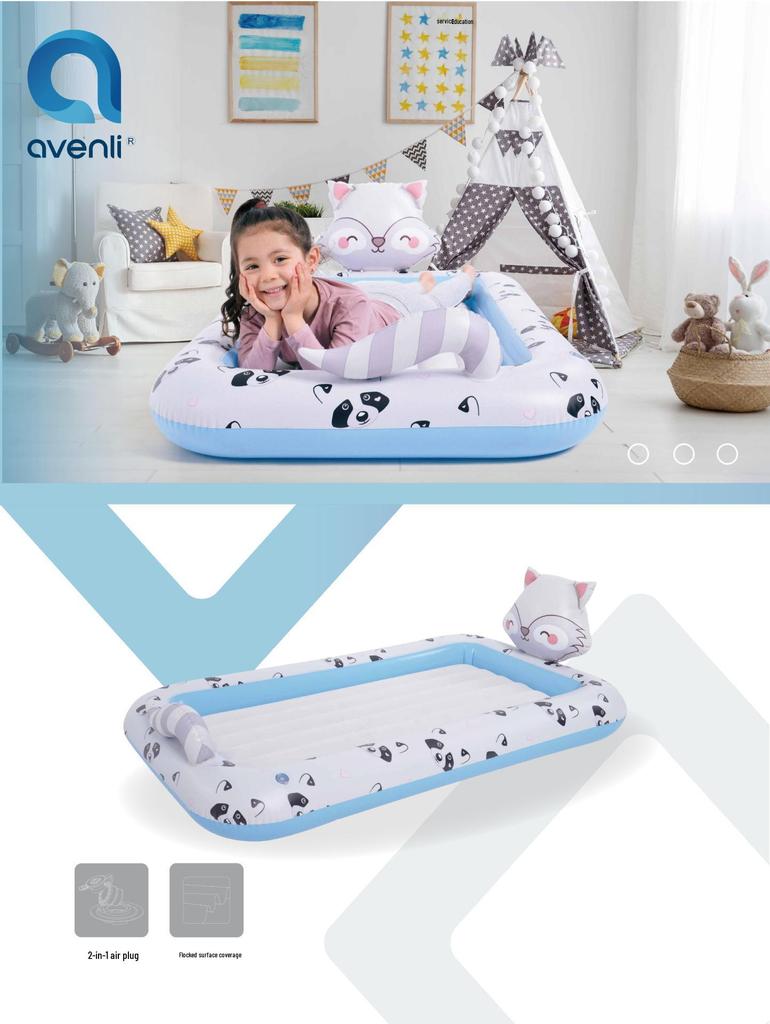 JILONG Portable Elevated Children's Inflatable Bed, Foldable Flocking Air Mattress for Lazy Breaks.
