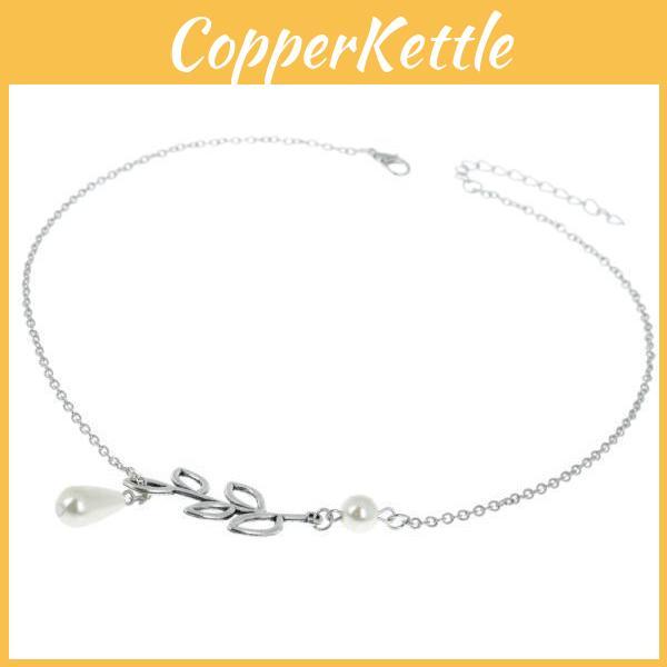 Unique Water Droplet Leaf Design Necklace With Alluring Pearl Accents For Women