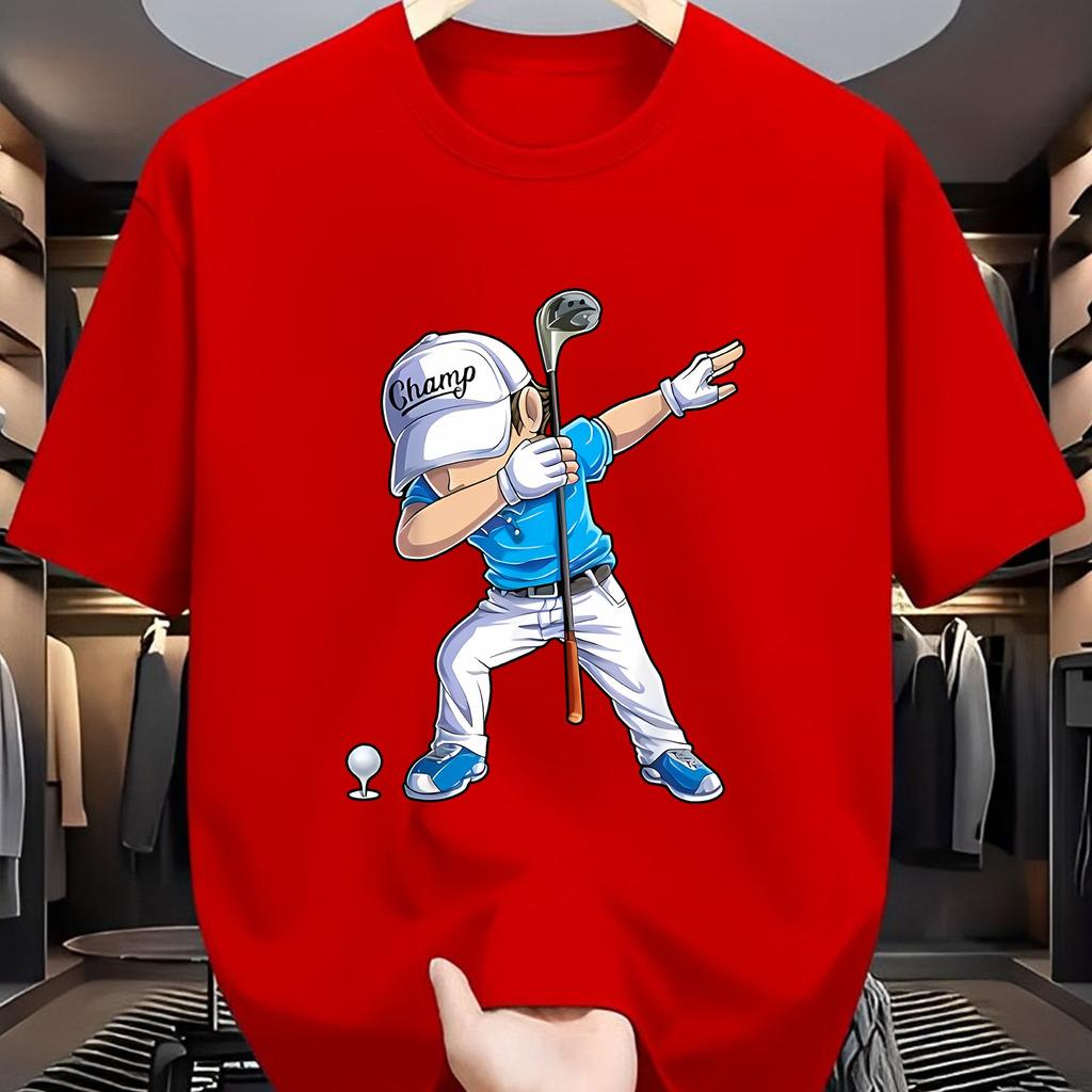 Unisexs Summer 100 Cotton Fashion Sports Leisure Loose Golf Player Pattern Printed Round Neck Short Sleeve Tshirt Top Unisex