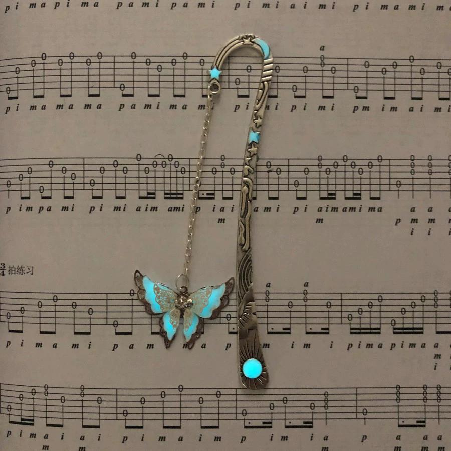 Beautiful Personalized Bookmark Luminous Butterfly Feather Star Moon Ancient Silver Glowing Alloy Bookmark Fluorescent Jewelry