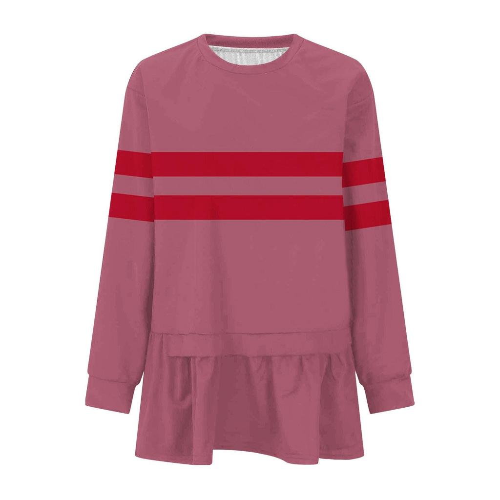 Womens Ruffle Hem Oversized Crewneck Sweatshirt Casual Long Sleeve Loose  Fall Pullover Tops