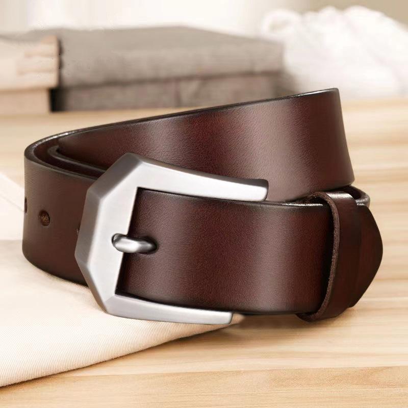 Men's Genuine Leather Belt, Pin Buckle Casual and Fashionable Leather Belt, Men's Youth Simple Jeans Belt