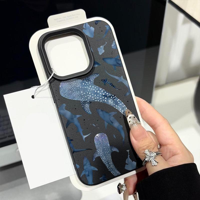 Whale Shark Phone Case For iPhone 17 16e 16 Pro Max 12 13 14 15 Pro Max 11 17 Air Shockproof Leather Texture Silicone TPU Cover