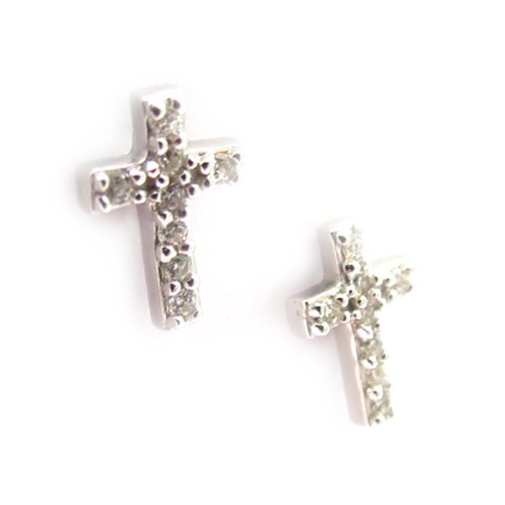 Les Trésors De Lily [K5159] - Silver 'Cross' Silver Earrings (rhodium-plated) - 8x5 Mm