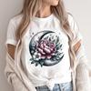 (Asian Size) Printing Vintage Flower O-neck Short Sleeve T-shirts Print Casual Top T Graphic Tee Fashion Female Women's Clothing