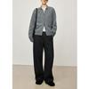 Women's Elegant Wool-Blend Dark Grey High-Waisted Loose Straight-Leg Trousers, 2025 Autumn/Winter Collection