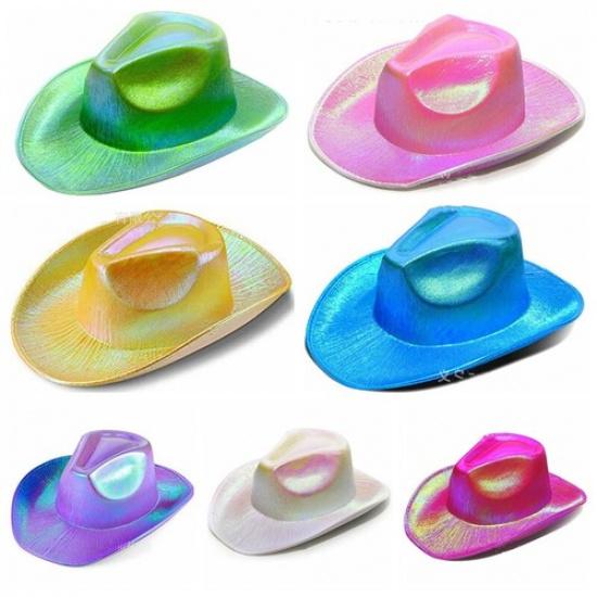 Men Women Western Cowboy Hats Retro Cowgirl Caps Laser Carnival Party Club Hat