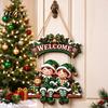 Festive Room Decoration for Holiday Wooden Christmas Welcome Sign, Front Door Hanging Rustic Gift Friends And Family Wall Decor with Elk/Santa