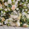 Uflower White Champagne Peony Flower Wall Wedding Backdrop Light Hanging Fabric Curtain Floral Decorative Wall Props for Events