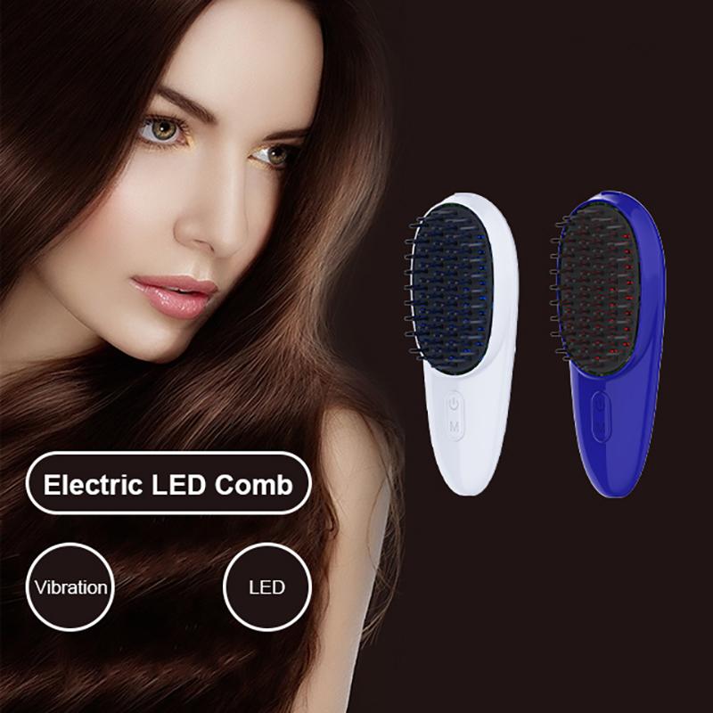 USB charging electric vibration massage comb with coarse and fine teeth replacement, red and blue light for scalp maintenance