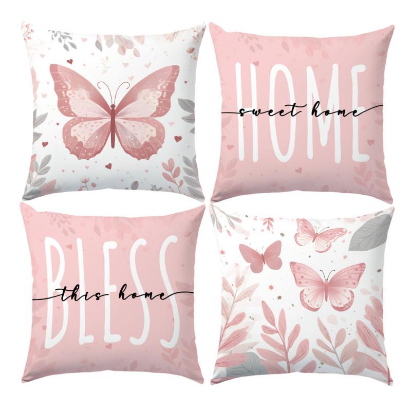Vikama Pink Butterfly 45X45Cm Pillow Cover Soft Decorative Cushioncase For Sofa Bedroom Living Room Home Decor