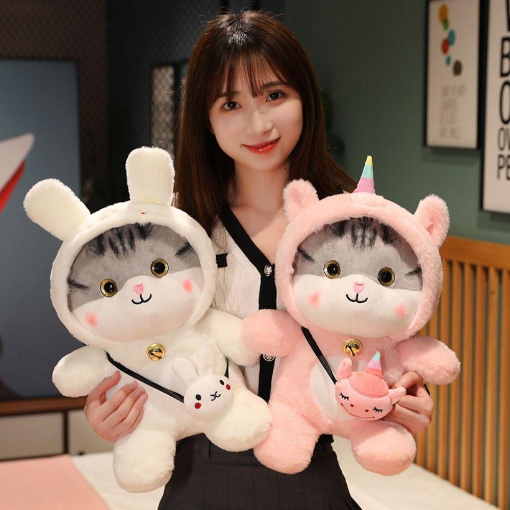 Bell Feature Stuffed Animal Toy Kawaii Design Cat Plush Toy Cartoon Cat Doll  Birthday Present