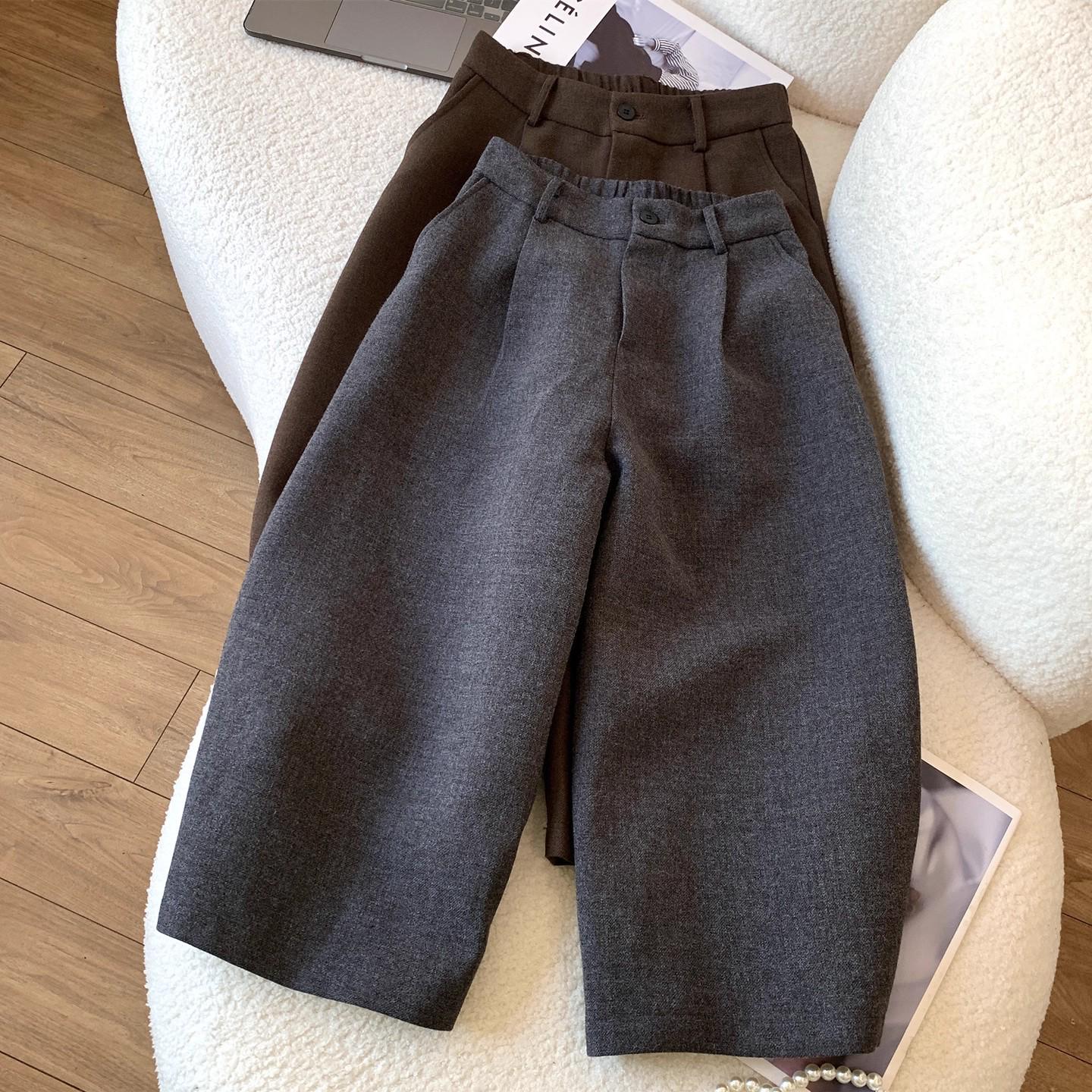 

Women s Plus Size Wool Wide-Leg Bootcut Pants, Grey, Elastic Waist, Mid-Length for Spring/Autumn 3XL серый/чёрный