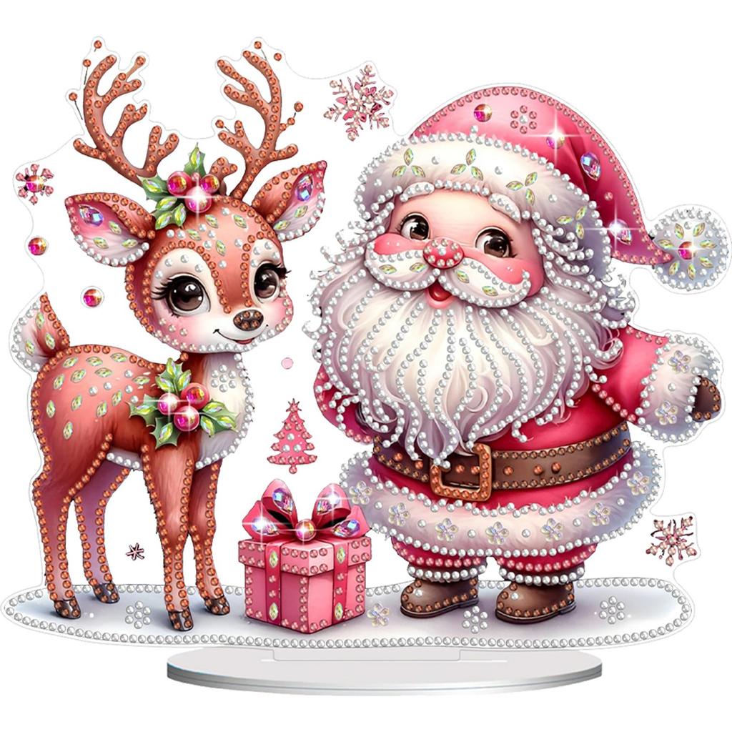 Acrylic Christmas Santa Claus Deer Table Top Diamond Painting Ornament Kits Rhinestones Desktop Ornaments for Home Office Decor