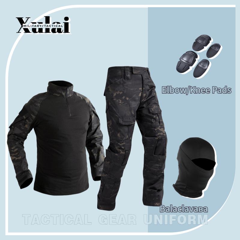 Long Sleeve Combat Shirt Tactical Clothing Men Cargo Pants With Balaclava Knee Pads