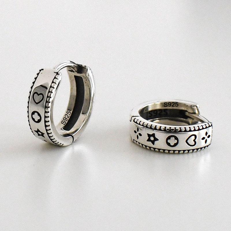 

925 Sterling Silver Vintage Earrings For Women Trendy Simple Retro Round Heart Earring Jewelry Prevent Allergy Party Accessories