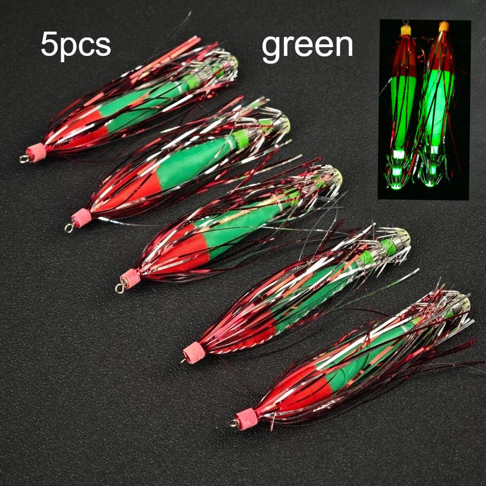 Ackibbik 5pcs Glow Squid Jig Hook Squid Umbrella Hook Shrimp Fishing Lures Saltwater Cuttlefish Octopus Lures