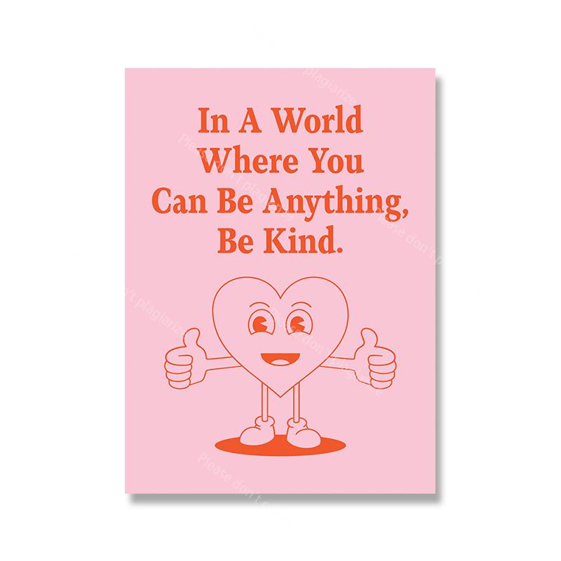 Retro Girl Power Inspirational Quote Prints Pink Wall Art Be Kind Typography Poster For Kids Nursery Living Room Decor Pictures