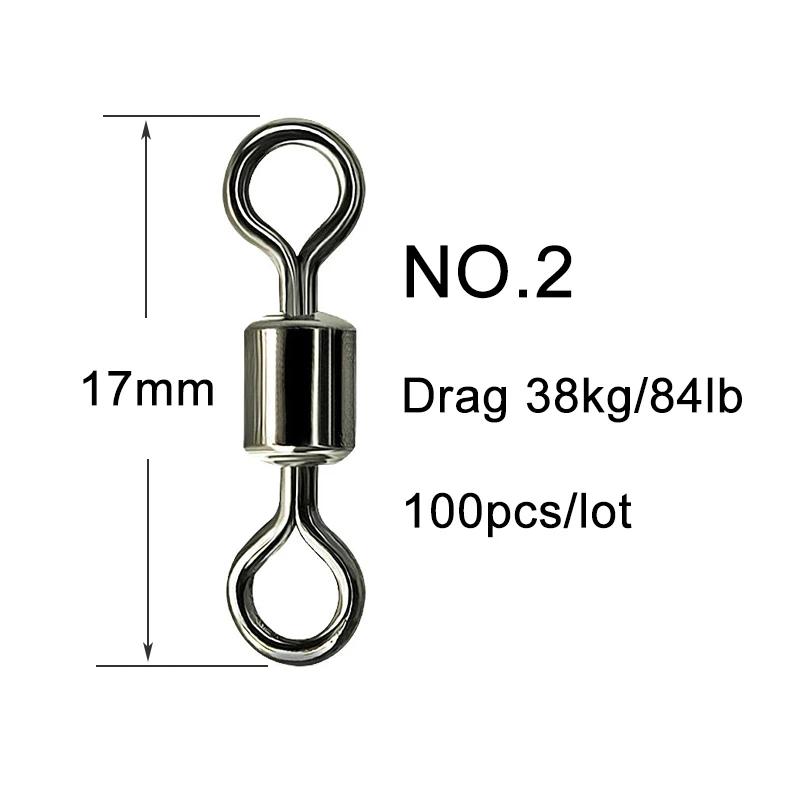 100pcs Fishing Swivel Solid Connector Ball Bearing Snap Lure Swivels Rolling Stainless Steel Beads Accessories