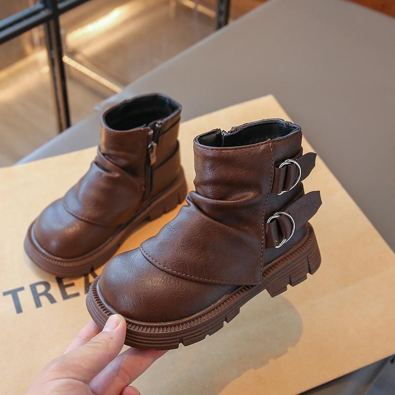 

Girls Princess Boots Autumn Kids PU Leather Boots Children High Top Anti Slip Zipper Outdoor Ankle Boots 26
