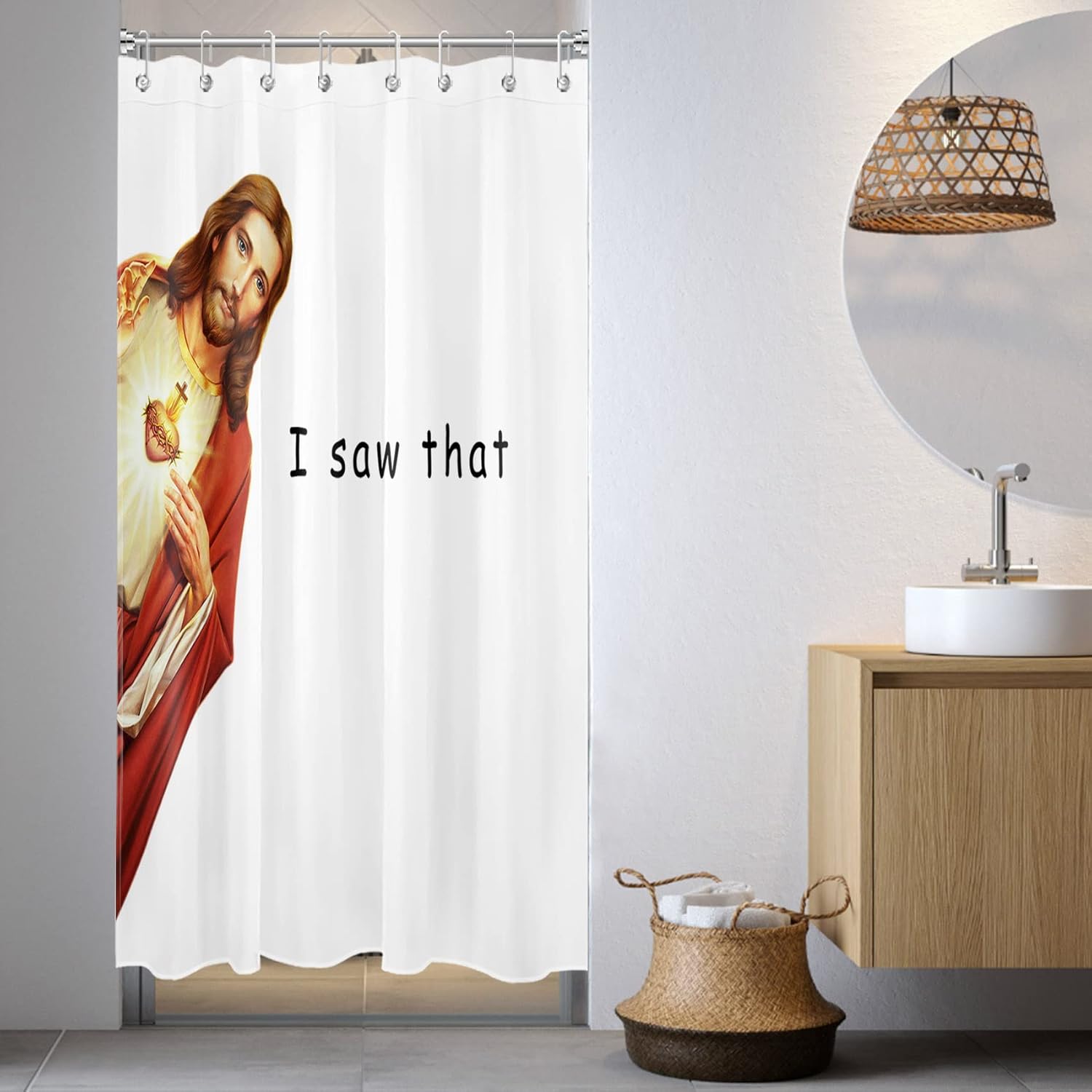 Jesus Christ Shower Curtain For Bathroom, Funny Quotes I Saw That On White Fabric Shower Curtain With Hooks, Modern Farmhouse W60H190(CM)-1 Pcs
