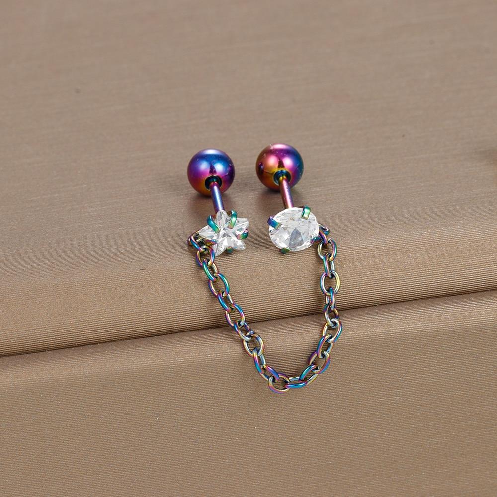 

Модные серьги-гвоздики из блестящей циркониевой цепи со звездами для женщин, корейские серьги-гвоздики из нержавеющей стали с двойным пирсингом, ювелирные изделия в стиле панк для вечеринок