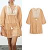 Spring and Summer New Women's Clothing Su Sui Series Accessories Contrast Color Embroider Comfortable Long Sleeve V-neck Short Dress 3897093