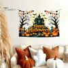 Easy Apply Halloween Decals Happy Wall Stickers, Moonlit Castle Pumpkin Clings, Waterproof Retro Stickers Haunted House for Home Living Room