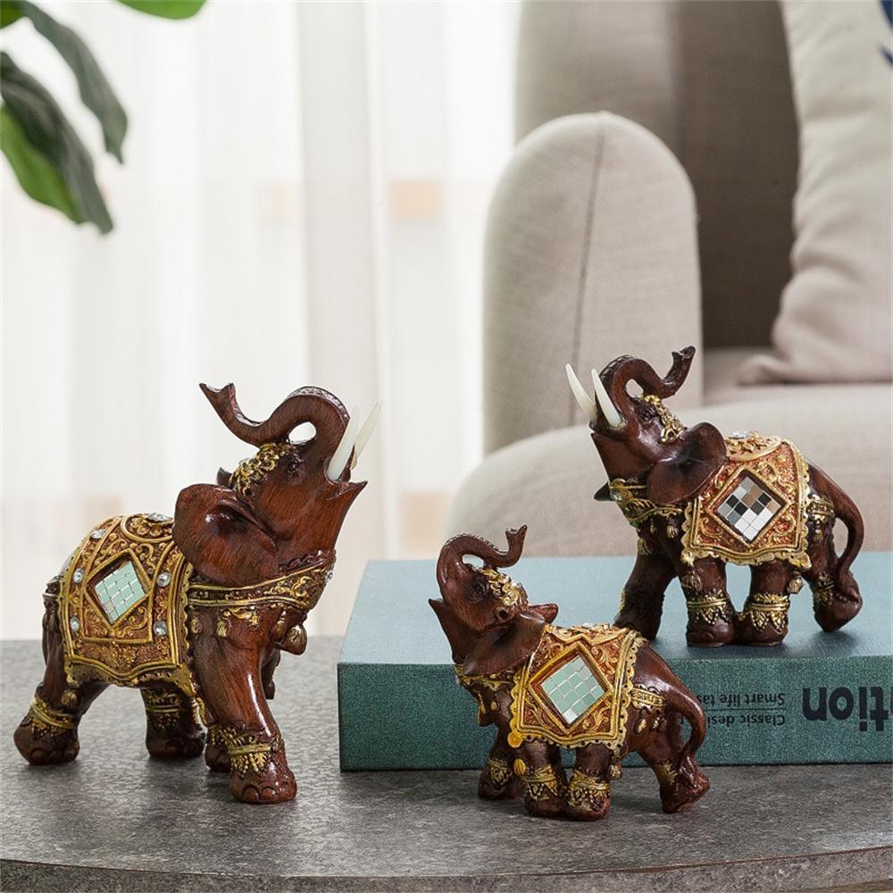 Feng Shui Fortune Lucky Elephant Statue Resin Crafts Home Porch Office Desktop Ornament, Size S