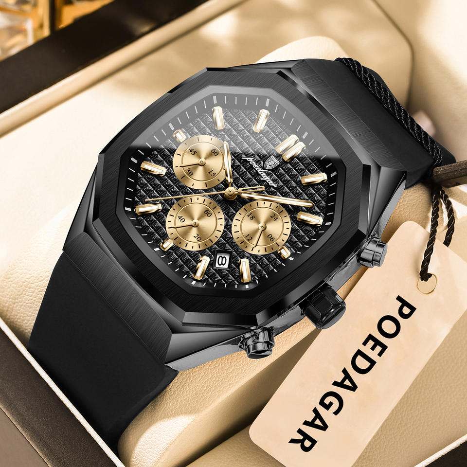POEDAGAR Functioneel Horloge voor Mannen Datum Chronograaf Lichtgevend Waterdicht Siliconen Klassiek Mannenhorloge Kwarts Originele Horloges