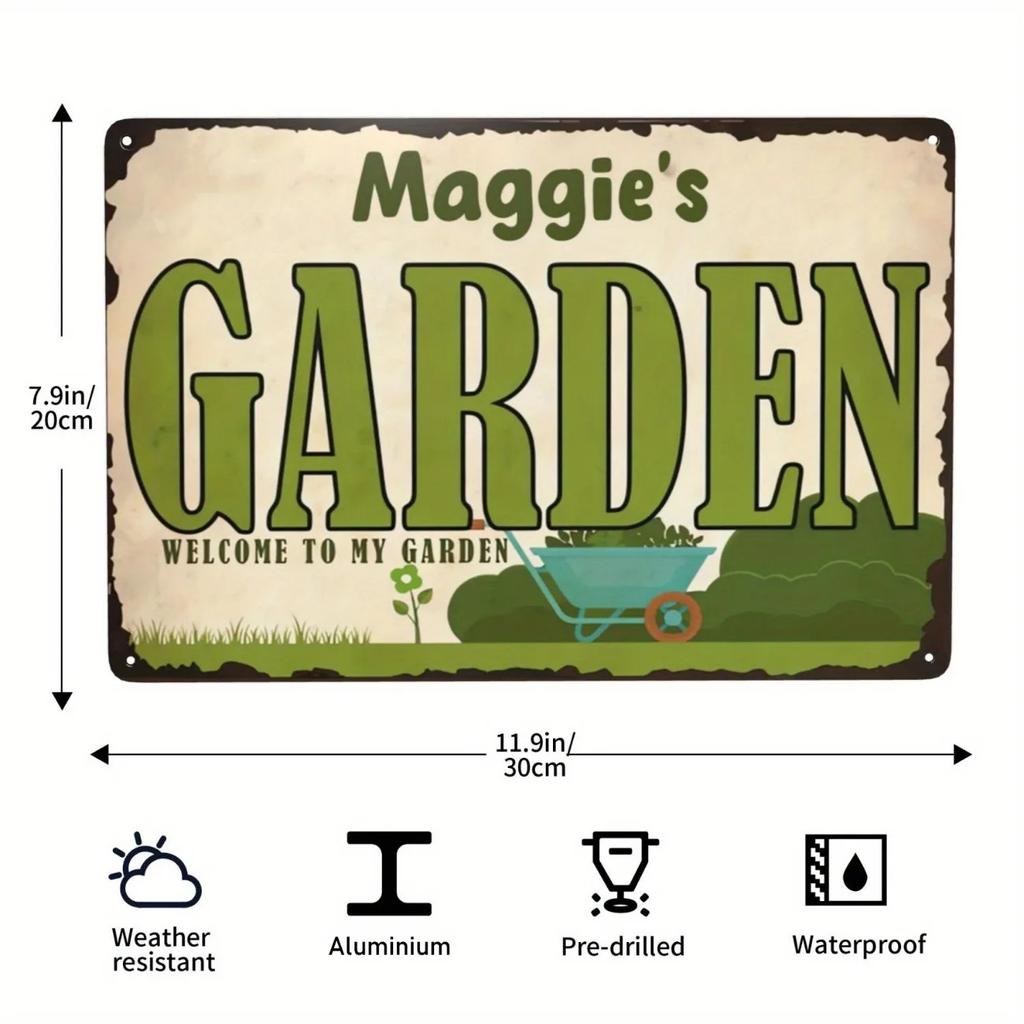 Customizable Garden Wheelbarrow Aluminum Sign Personalized Indoor Wall Art Ideal Holiday Gift for Garden Lovers