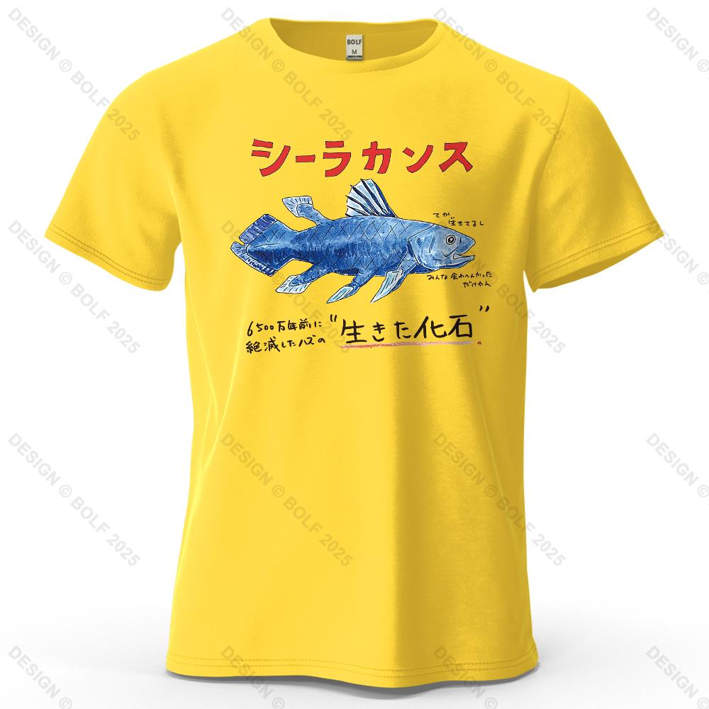 Coelacanth Retro Style Printed Unisexs and Womens Fashion Trend Short Sleeved Summer New Soft Skin Friendly Round Neck Tshirt