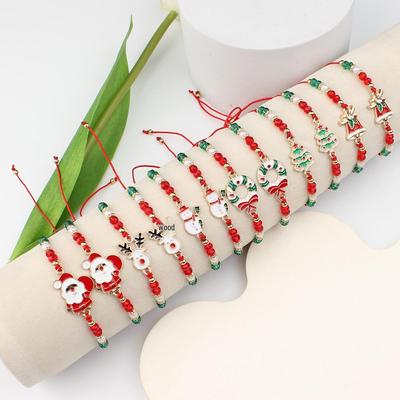 Woven Adjustable Snowflake Santa Hand Rope Bracelet - Christmas Couple Jewelry
