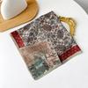 Retro Flower Silk Scarf Autumn and Winter Temperament Elegant Scarf Herringbone Silk Scarf Double-sided Literary Square Scarf Cotton and Linen Square
