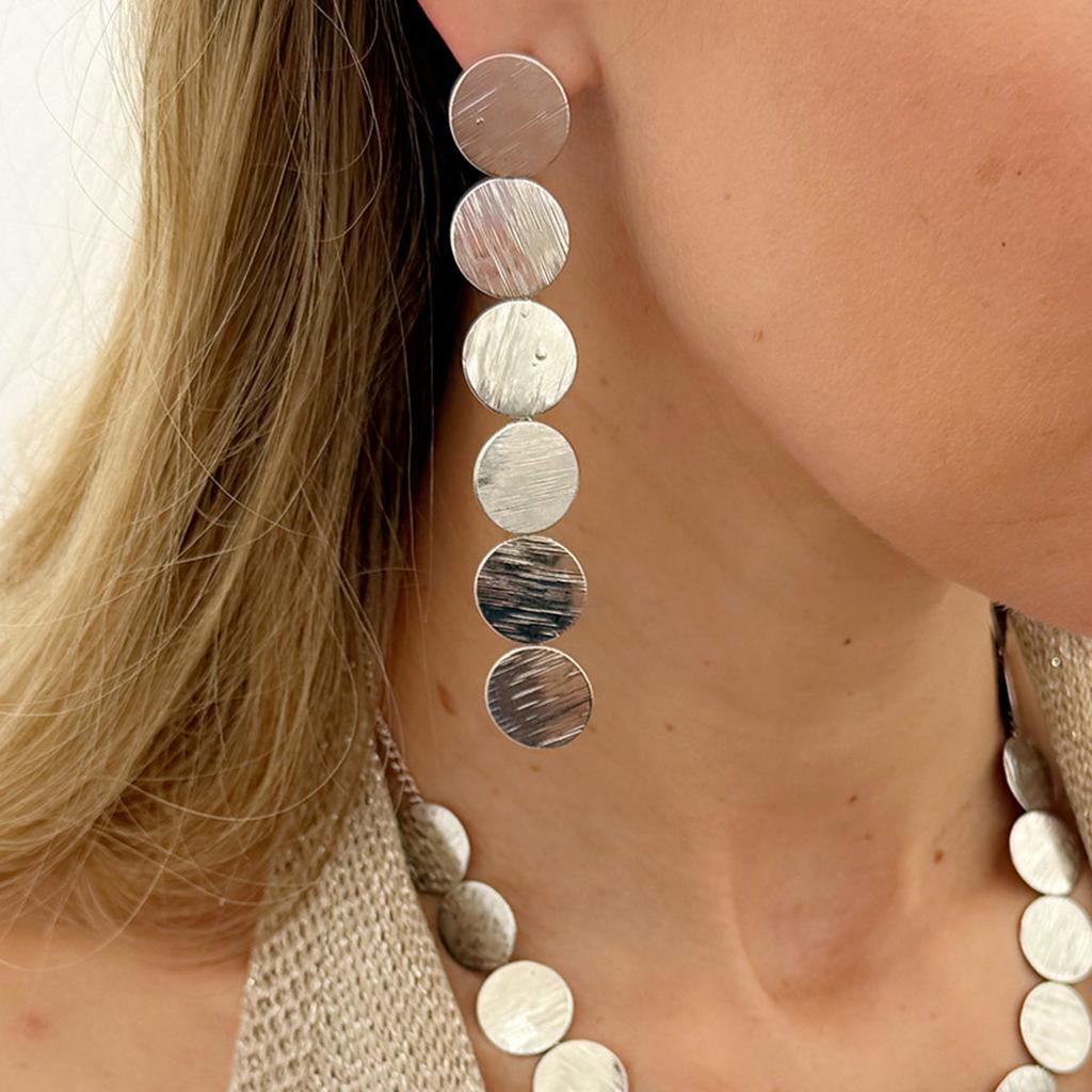 SHIXIN Elegant Metal Sequins Long Drop Earrings for Women Minimalist Geometry Round Hanging Pendant Earring Fashion Jewelry Gift