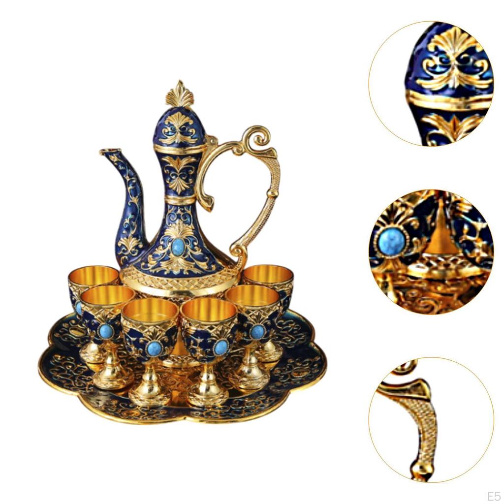 Coffee Cup And Teapot Collection, European Wine Pot Kits with Metal Glasses