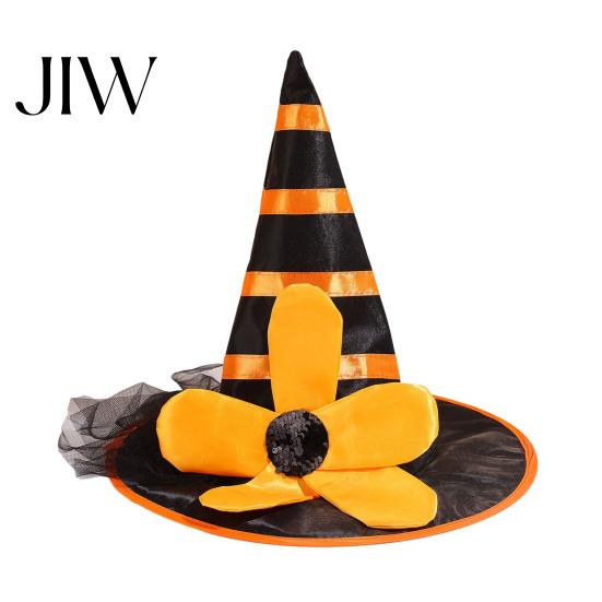 Decorative Headpiece for Women Halloween Witch Hat Girls, Large Striped Wizard Girls with Flower Costume Accessories, Cosplay, Party Fairy Tale Theme
