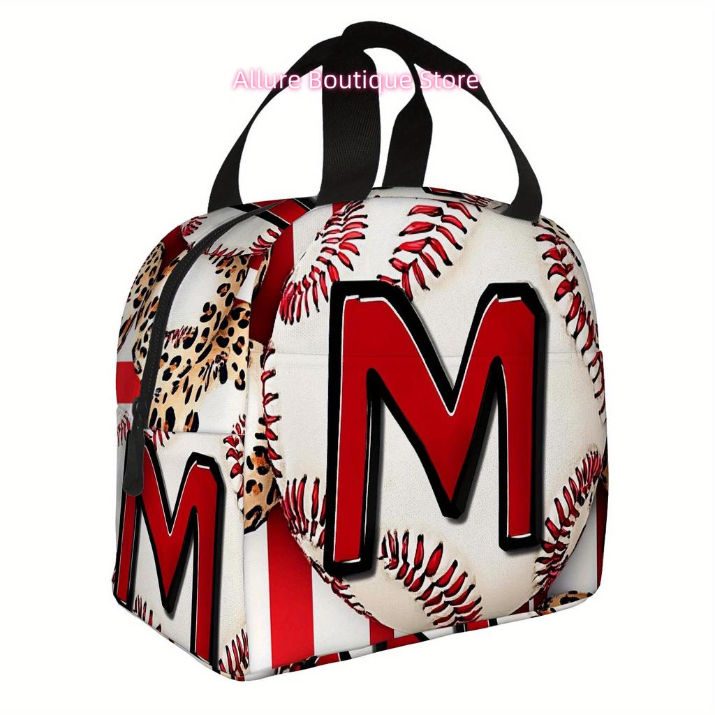 1pc, Baseball-themed Pattern with Letter M Printed Thermal Bag, Insulation Bag, Insulated Bag. Not for Food Contact. Suitable Fo
