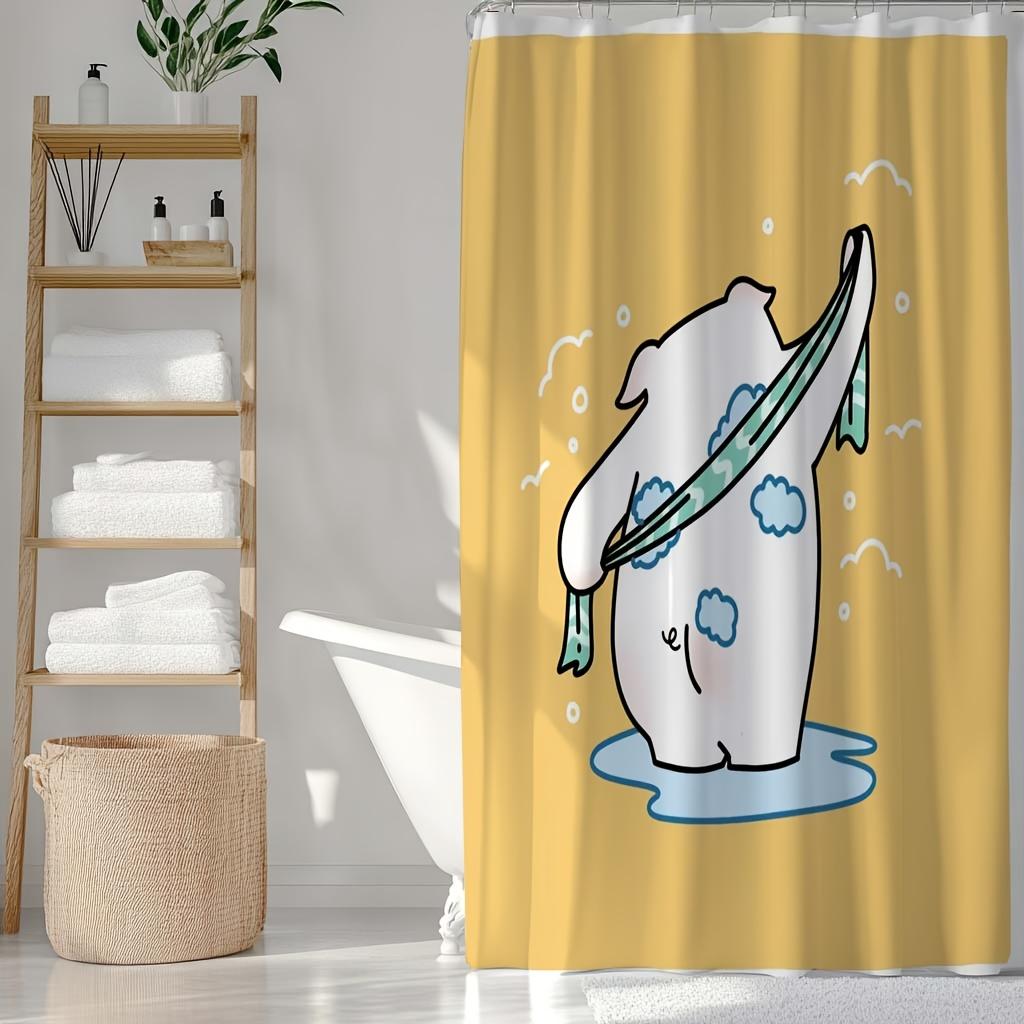 

1pc Shower Curtain Set - Cute Pig Cartoon Digital Print Art Pattern, Polyester Material with Hooks, Perfect Home Decor W90xH180cm