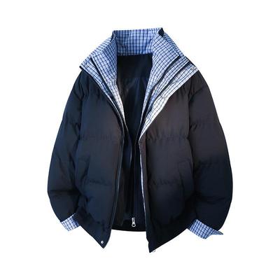 Unisex Winter karierte doppelwandige Jacke mit Stehkragen