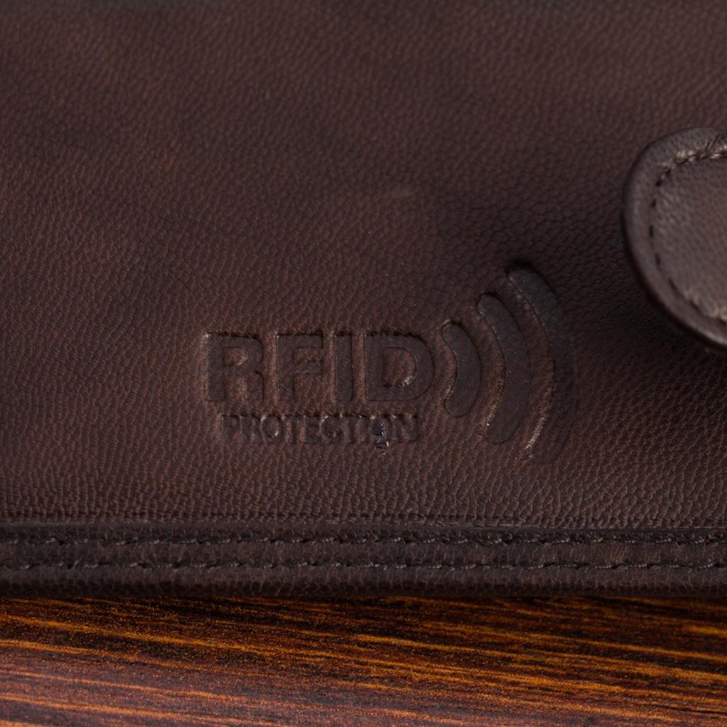 Portfel skórzany męski klasyczny poziomy z flagą brązowy RFiD Beltimore D28