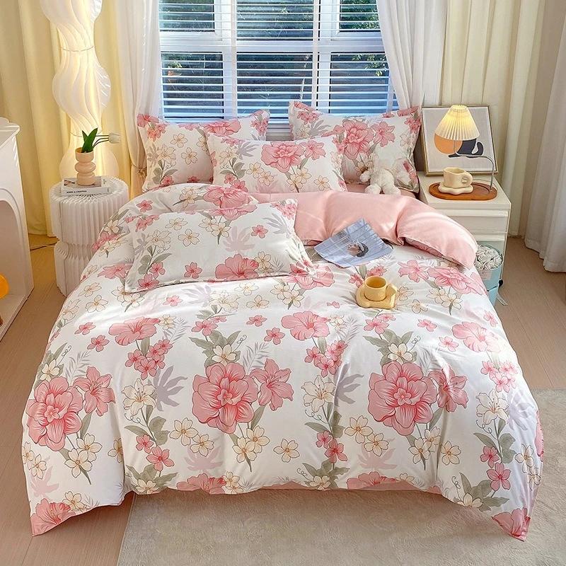 Ins Style Korean Bedding Set Breathable 3/4pcs Bed Sheets Set Quilt Covers Solid Duvet Covers for Home School Fundas Nórdicas