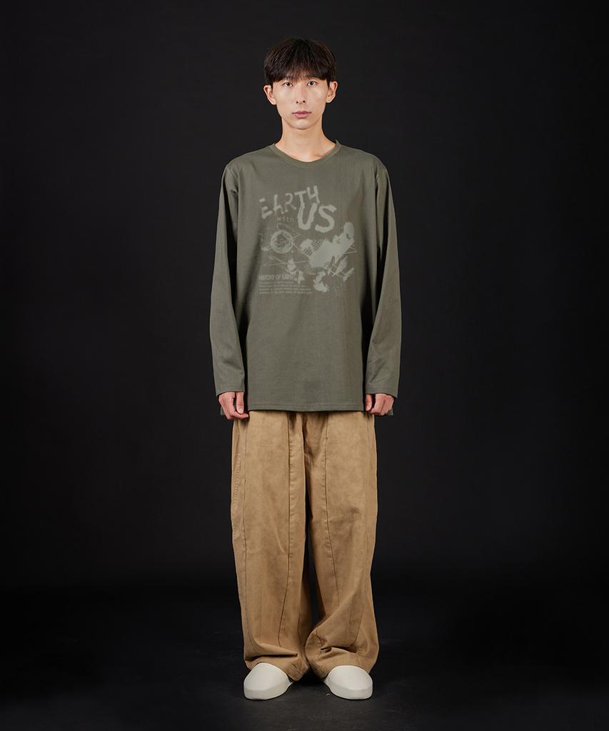 ASTRAL PROJECTION Earth With Earth Oversized Long Sleeve T-Shirt_Khaki