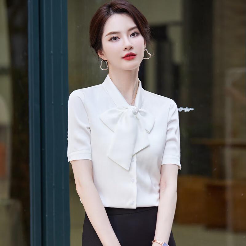 Women's Professional Short Sleeve Bow Blouse