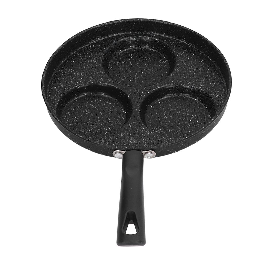 3 Cups Egg Hamburger Pan Metal Iron Heating Evenly Egg Cooker Pan with Comfortable Handle for