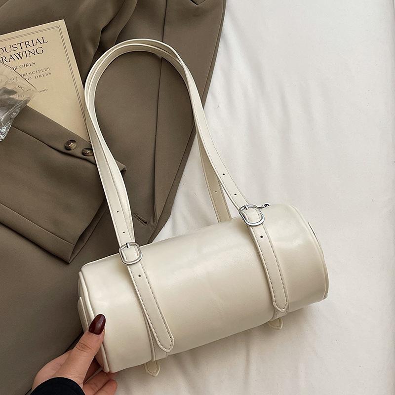 Simple oil wax leather portable cylinder bag niche design casual versatile shoulder pillow bag women